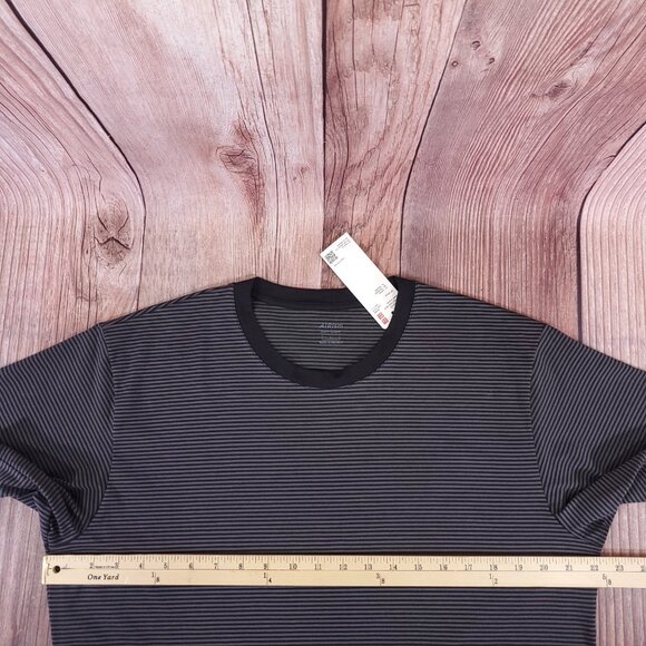 NWT Uniqlo AIRism Mens Large Cotton Blend Striped Crewneck SS T-Shirt Tee Gray - Picture 11 of 12